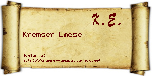Kremser Emese névjegykártya